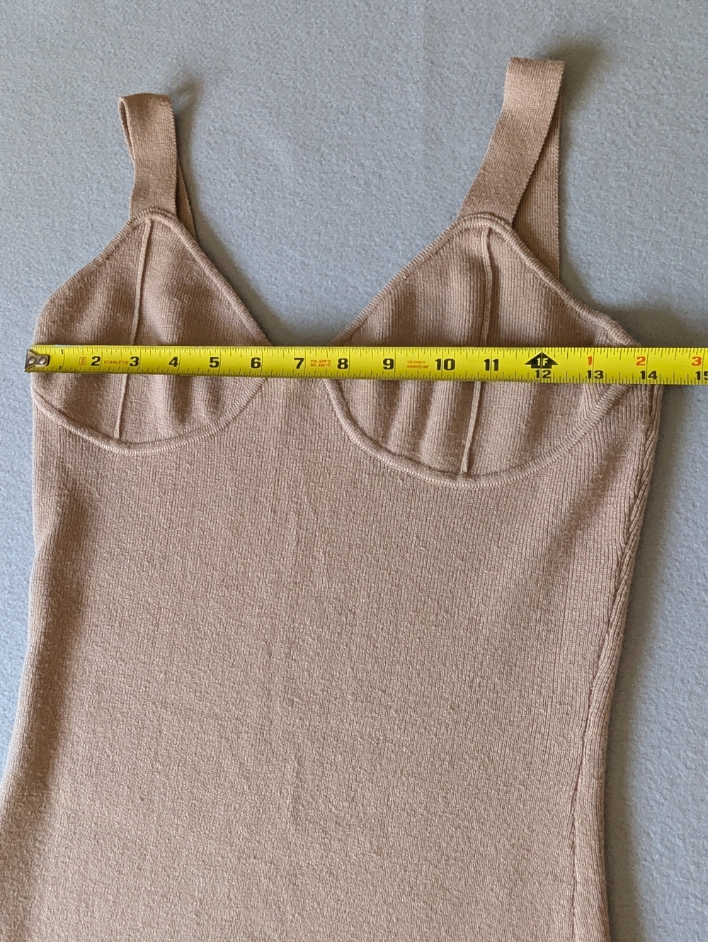 Tan Beige Midi Dress Sweater Bodycon Slit Sz M Minimal Glam Neutral Quiet Luxury image 3